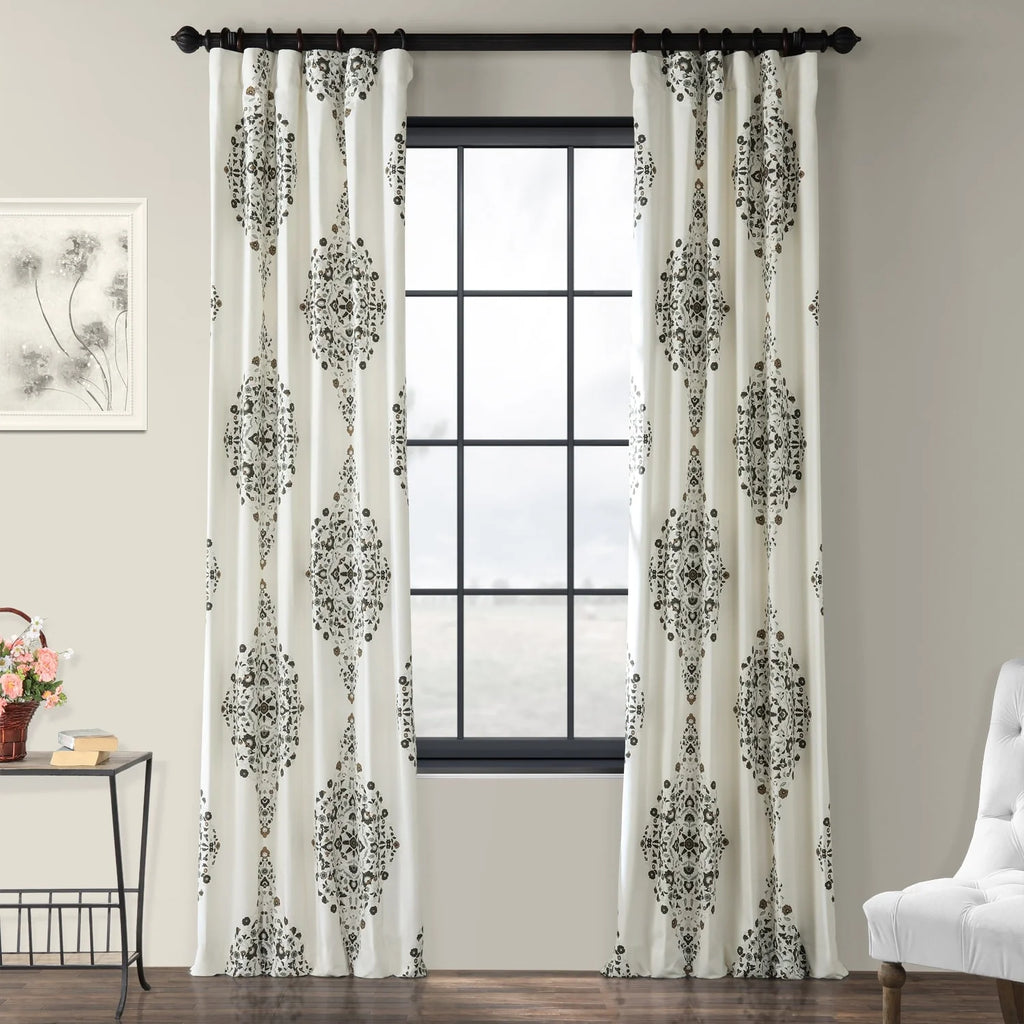 Medallion Damask Printed Cotton Room Darkening Curtain Panel, 1 Piece