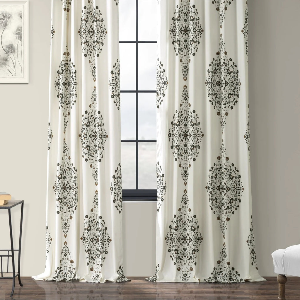 Medallion Damask Printed Cotton Room Darkening Curtain Panel, 1 Piece