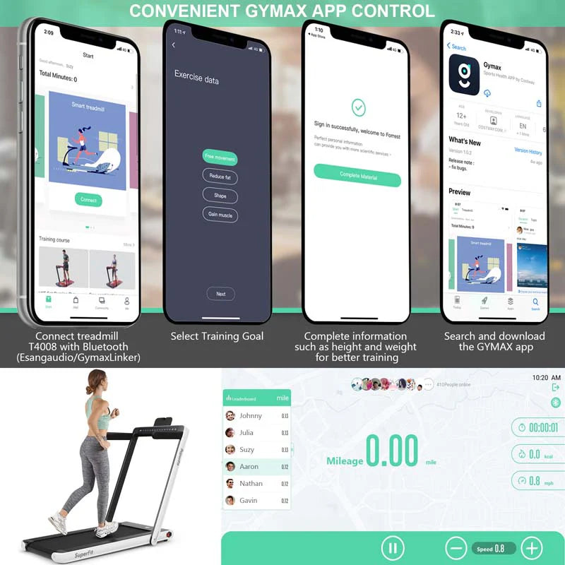 2-in-1 Folding Electric Treadmill, 2.25 HP, Under-Desk, with Dual Display and Smart App Control