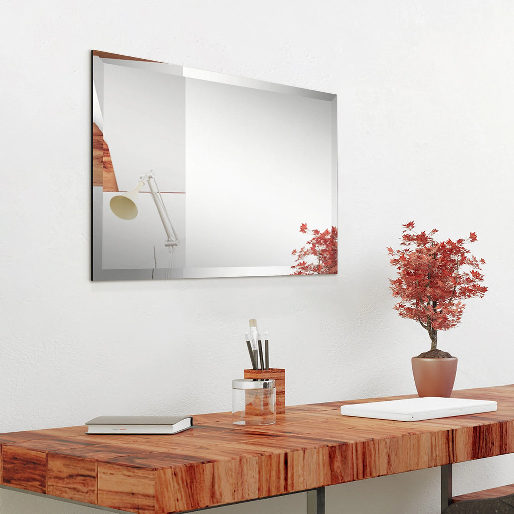 Frameless Beveled Prism Wall Mirror, Clear Square or Rectangular Decorative Mirror for Bathroom, Bedroom and Home Decor