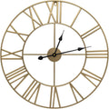 24 Inch Large Round Gold Metal Wall Clock, Decorative Analog Clock for Home