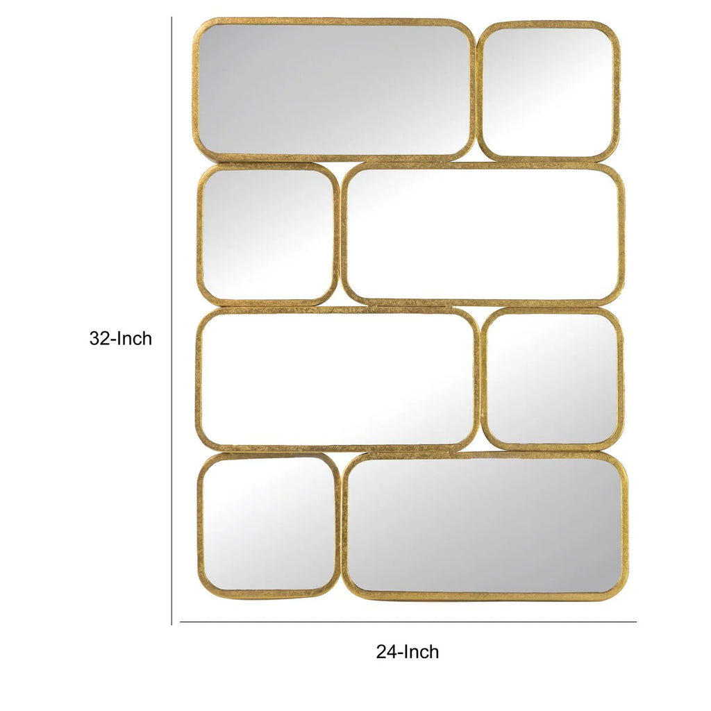 32 Inch Luxury Wall Decor Mirror, 8 Gold Finish Curved Metal Frames