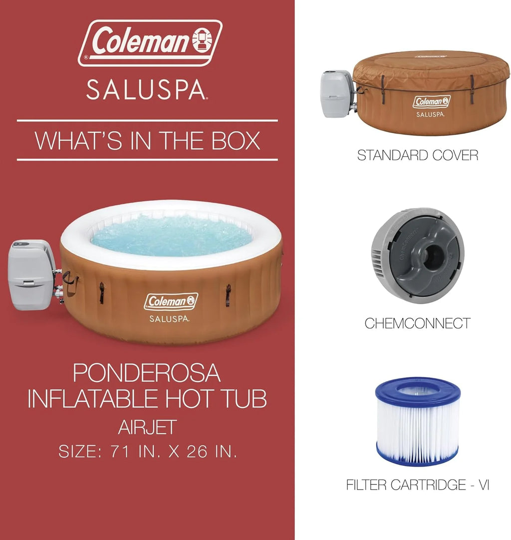 2-4 Person Inflatable Hot Tub, Portable Round Outdoor Spa with 120 Soothing Air Jets and Insulated Cover, Black