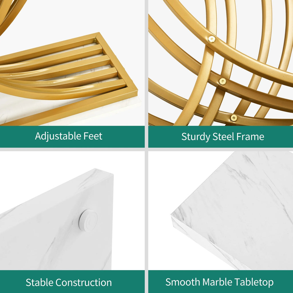 Modern Gold Console Table with Marbled Top, Sofa Table for Entryway and Hallway