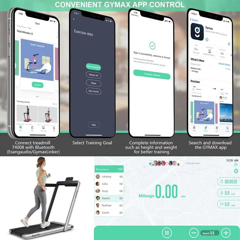2-in-1 Folding Electric Treadmill, 2.25 HP, Under-Desk, with Dual Display and Smart App Control