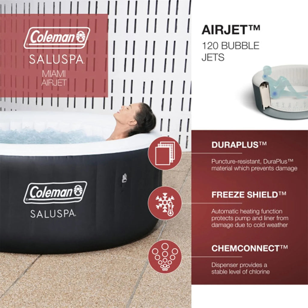 2-4 Person Inflatable Hot Tub, Portable Round Outdoor Spa with 120 Soothing Air Jets and Insulated Cover, Black