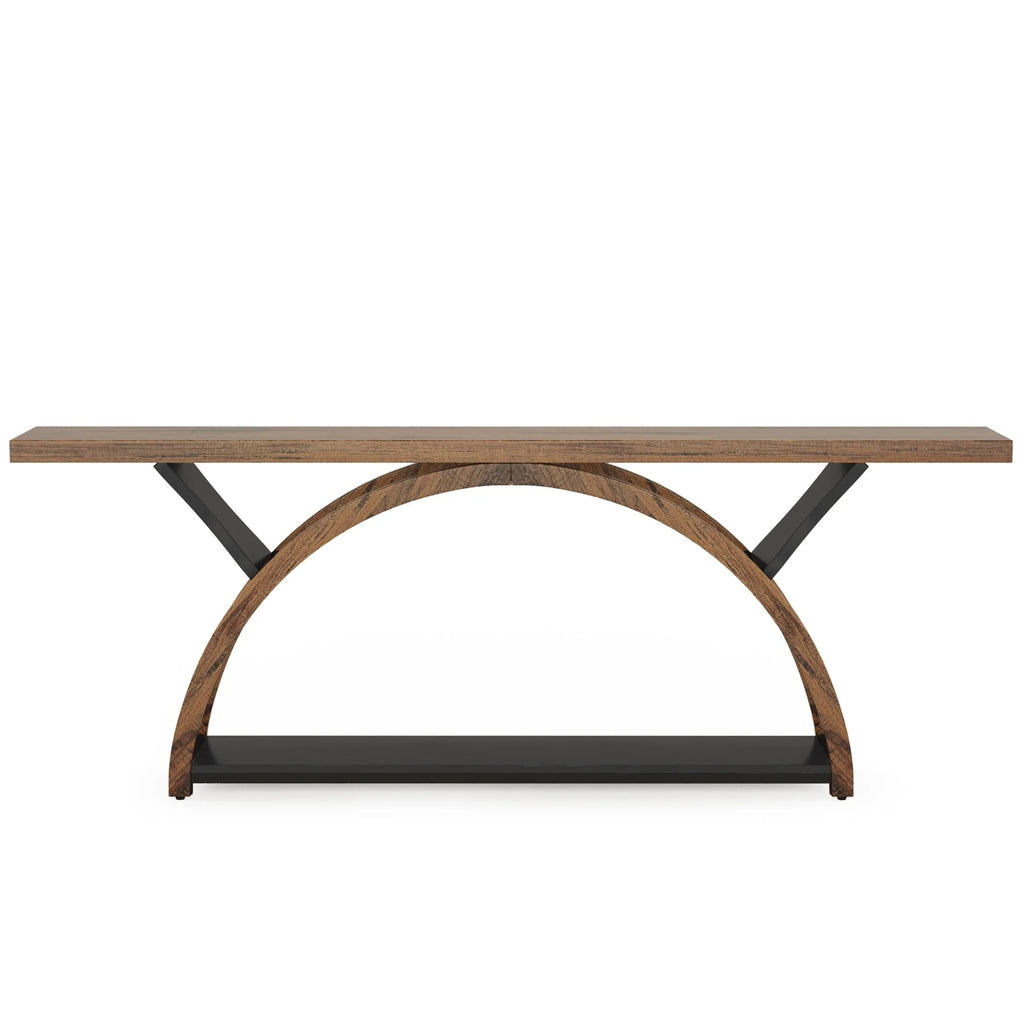 Gray 2-Tier Slim Console Sofa Table, Semi-Circular Metal Frame for Hallway