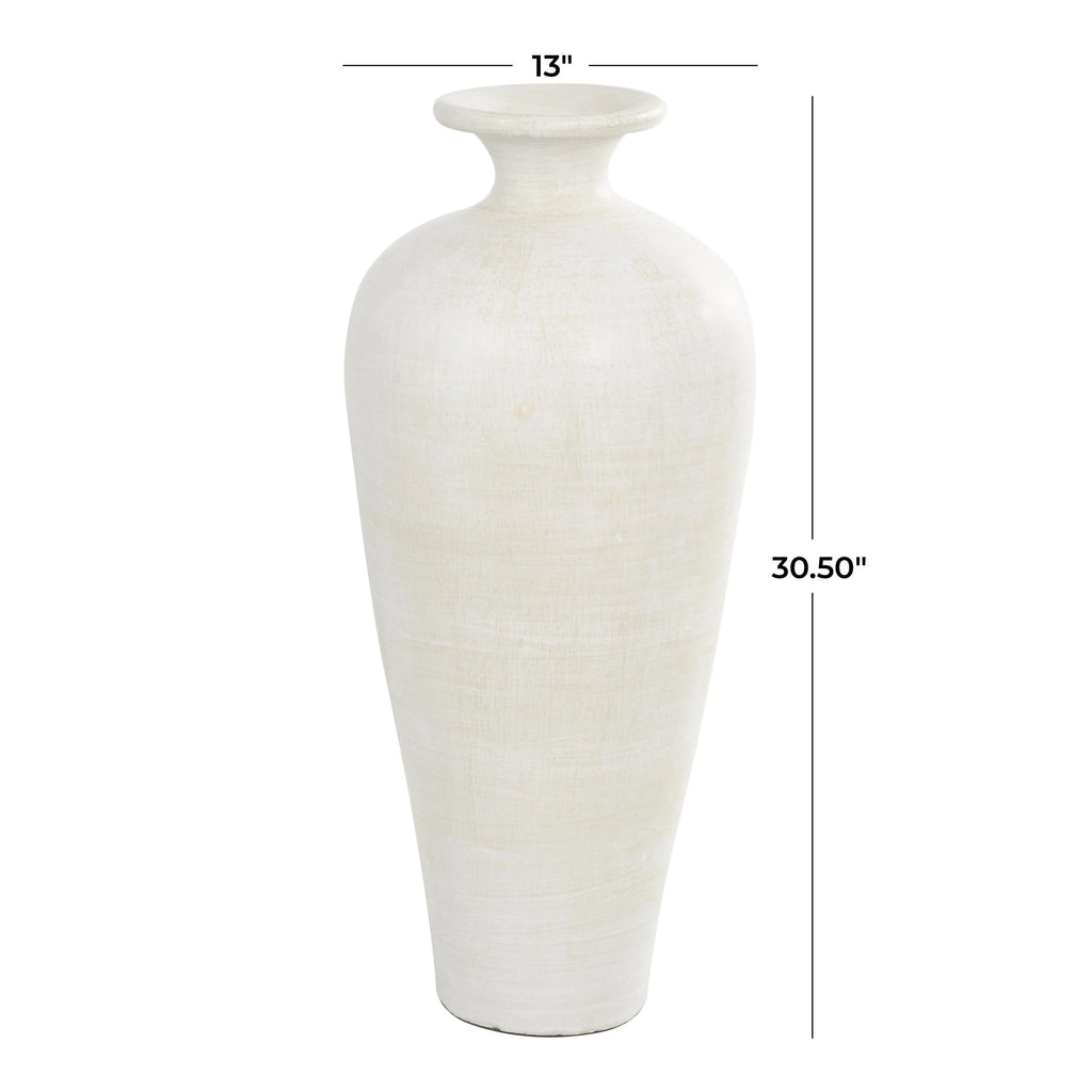 Tall Ceramic Amphora Floor Vase, White Decorative Vase for Home Decor