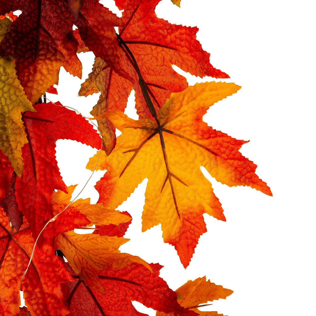 Thanksgiving LED Lighted Fall Maple Leaf Wreath and Garland - Autumn Home Decor