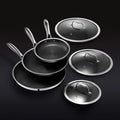 6-Piece Hybrid Stainless Steel Pan Set with Glass Lids, 8-Inch, 10-Inch and 12-Inch, Black