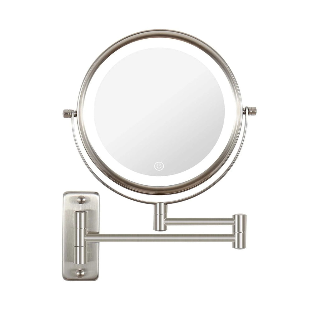 8 Inch Round Wall Mounted Makeup Mirror, Rechargeable, 1X/10X Magnification, 3-Color LED Lights
