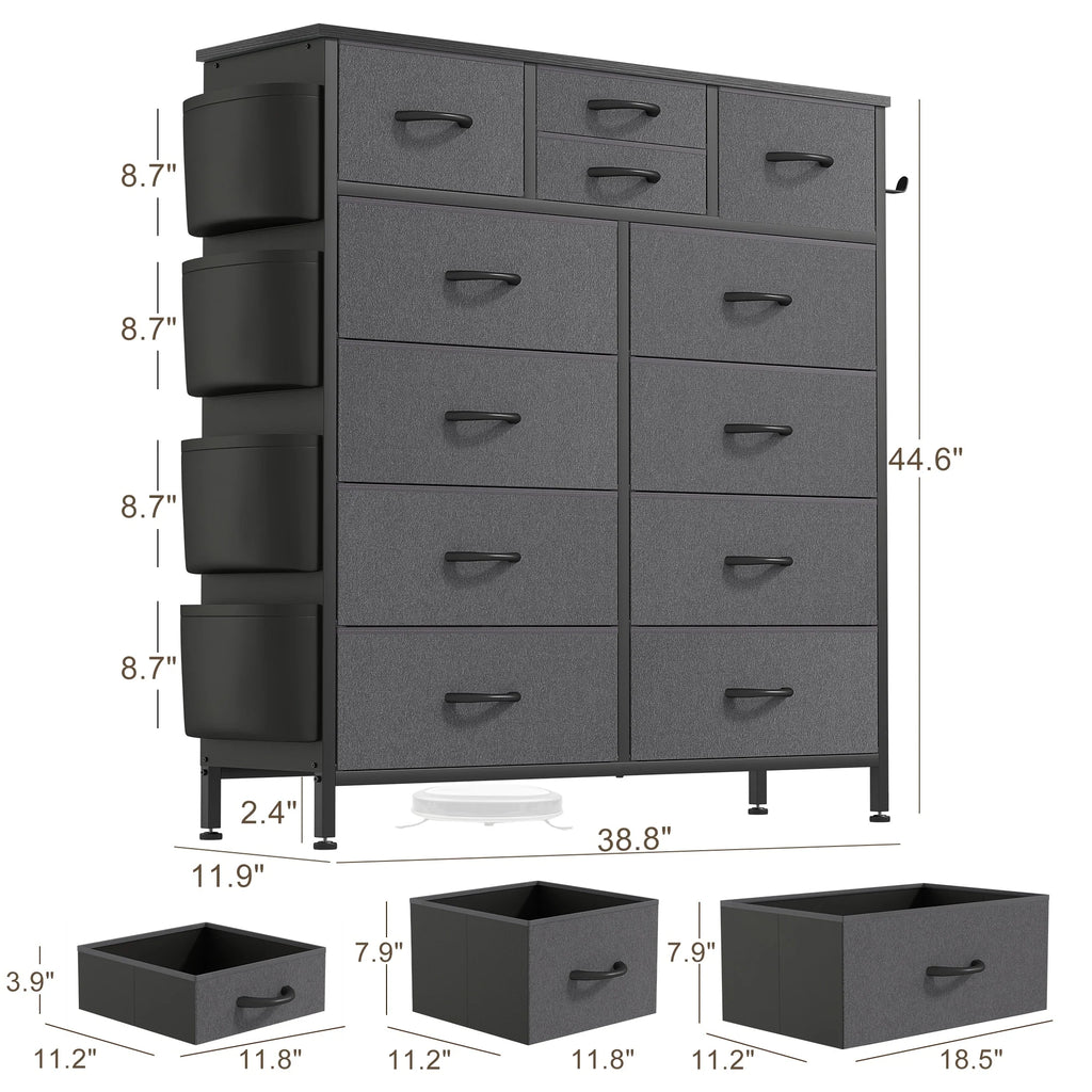 12 Drawer Fabric Dresser, Tall Bedroom Chest of Drawers with Storage