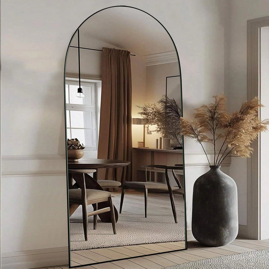 Arched Full Length Wood Floor Mirror, Full Body Standing and Wall Mounted Mirror for Bedroom, Living Room and Home Decor