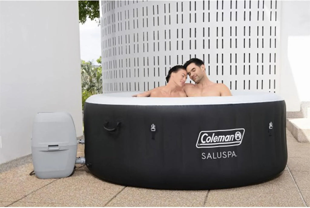 2-4 Person Inflatable Hot Tub, Portable Round Outdoor Spa with 120 Soothing Air Jets and Insulated Cover, Black