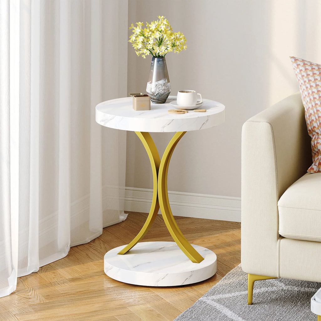 Modern Gold Console Table with Marbled Top, Sofa Table for Entryway and Hallway