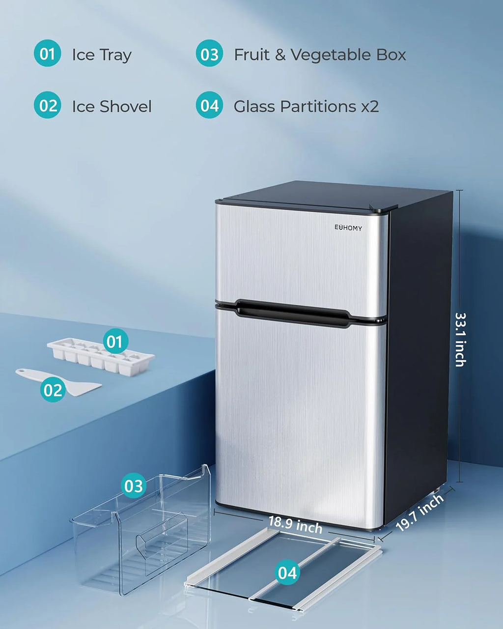 3.2 Cu. Ft. 2-Door Mini Fridge with Freezer, Compact Refrigerator, Silver