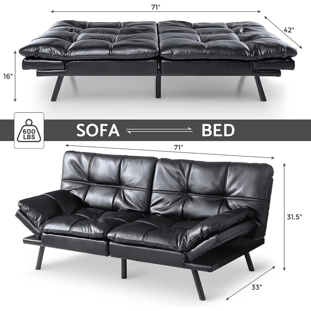 Convertible Futon Sofa Bed with Memory Foam, Foldable Loveseat Sleeper with Adjustable Armrests