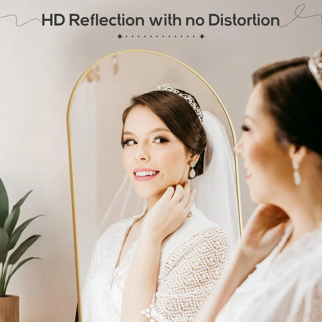 21x64 Arched Full-Length Mirror – Shatter-Proof Glass with Aluminum Alloy Stand