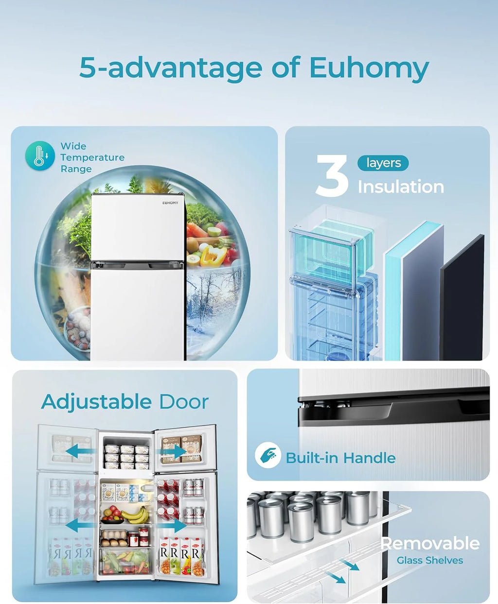 3.2 Cu. Ft. 2-Door Mini Fridge with Freezer, Compact Refrigerator, Silver