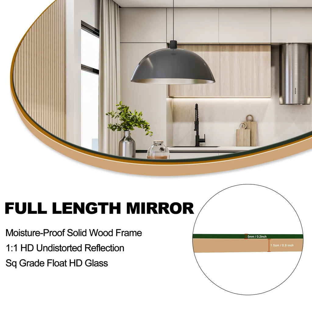 Arched Full Length Wood Floor Mirror, Full Body Standing and Wall Mounted Mirror for Bedroom, Living Room and Home Decor