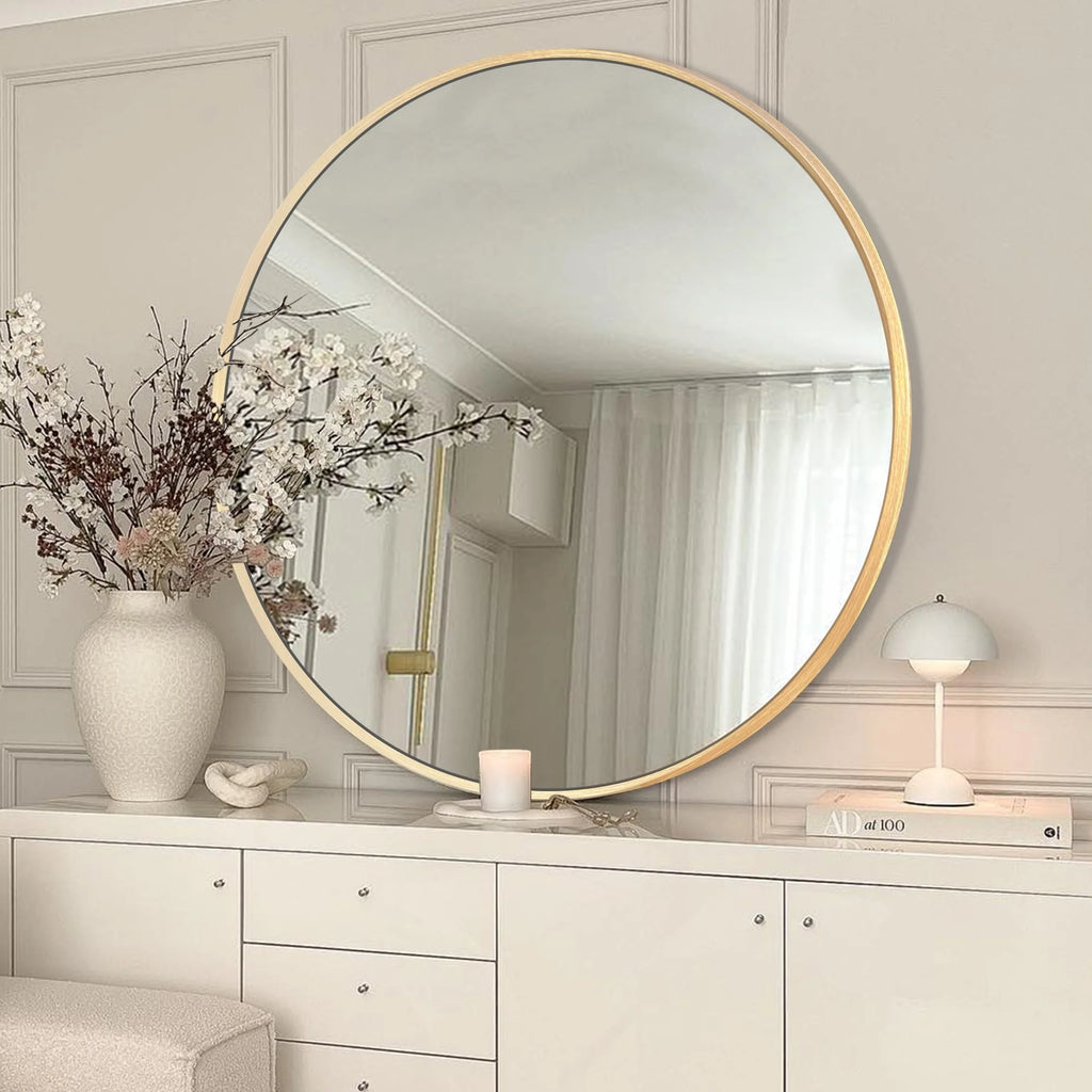 Modern Round Bathroom Vanity Mirror, Wall Mounted Circular Mirror for Bathroom, Bedroom and Home Decor