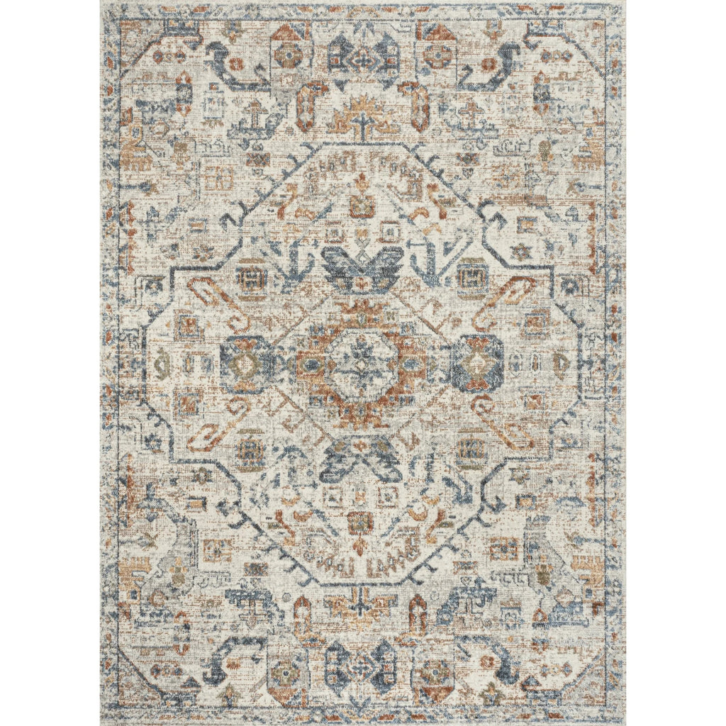 Bohemian Medallion Low-Pile Machine-Washable Area Rug, Cream and Terra