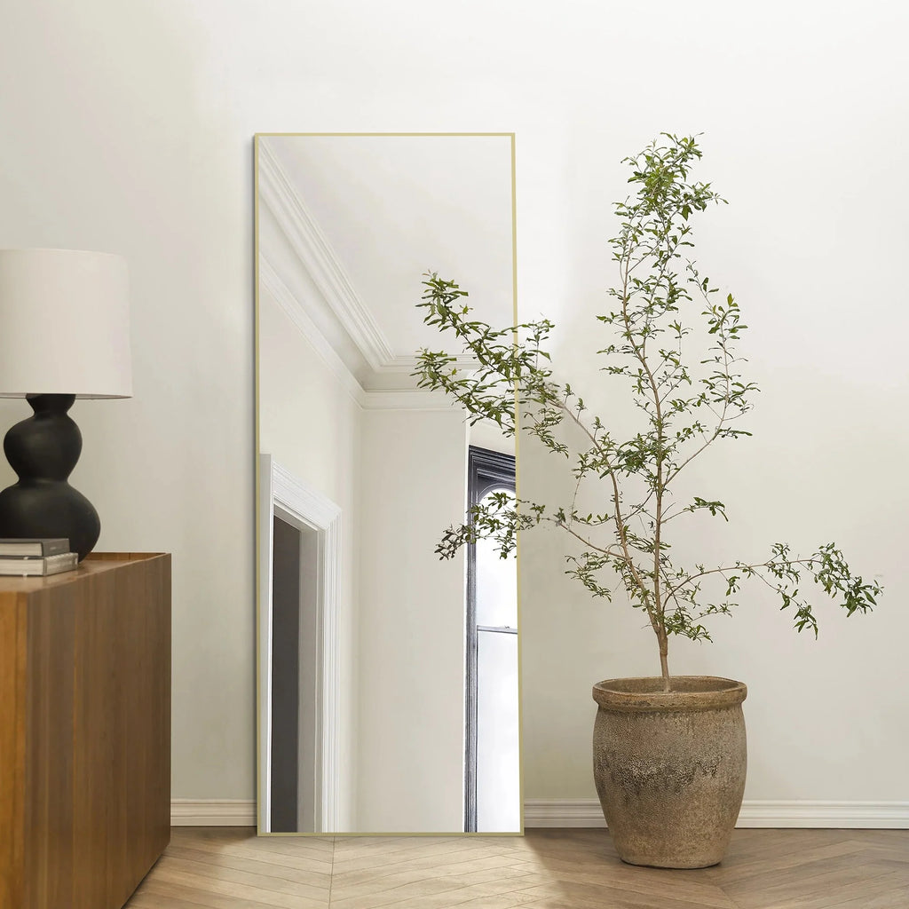 64x21 Full Length Floor Mirror, Large Full Body Aluminum Alloy Frame Standing Mirror with Stand and Wall Mount Option