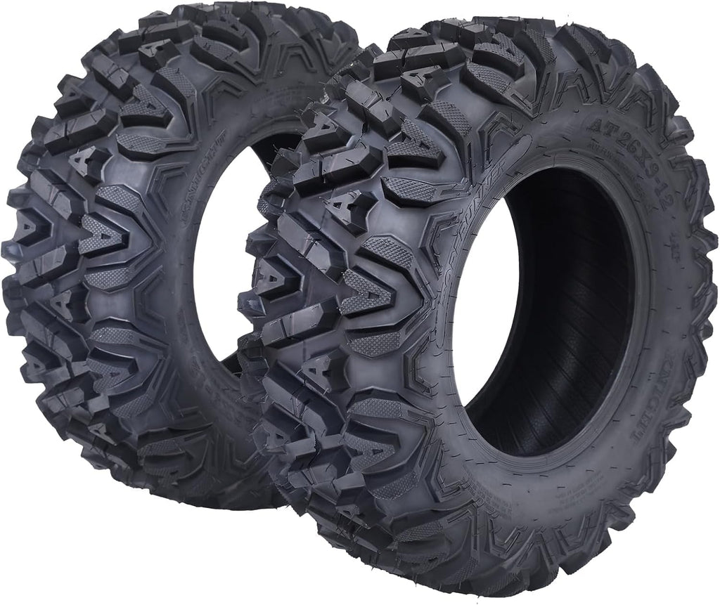Set of 2 26x12-12 6PR All-Terrain ATV/UTV Off-Road Tires, Black