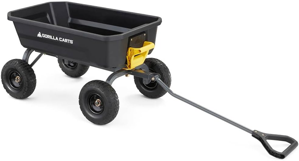 7-Cubic-Foot Poly Dump Garden Cart with No-Flat Tires, 1,200-Lb. Capacity, Black