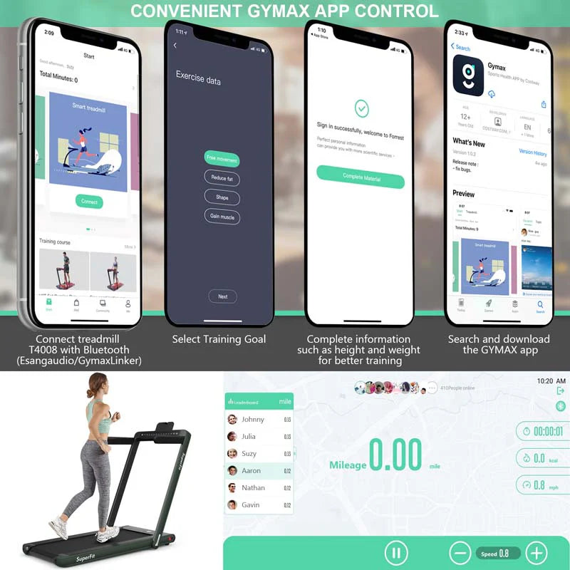 2-in-1 Folding Electric Treadmill, 2.25 HP, Under-Desk, with Dual Display and Smart App Control