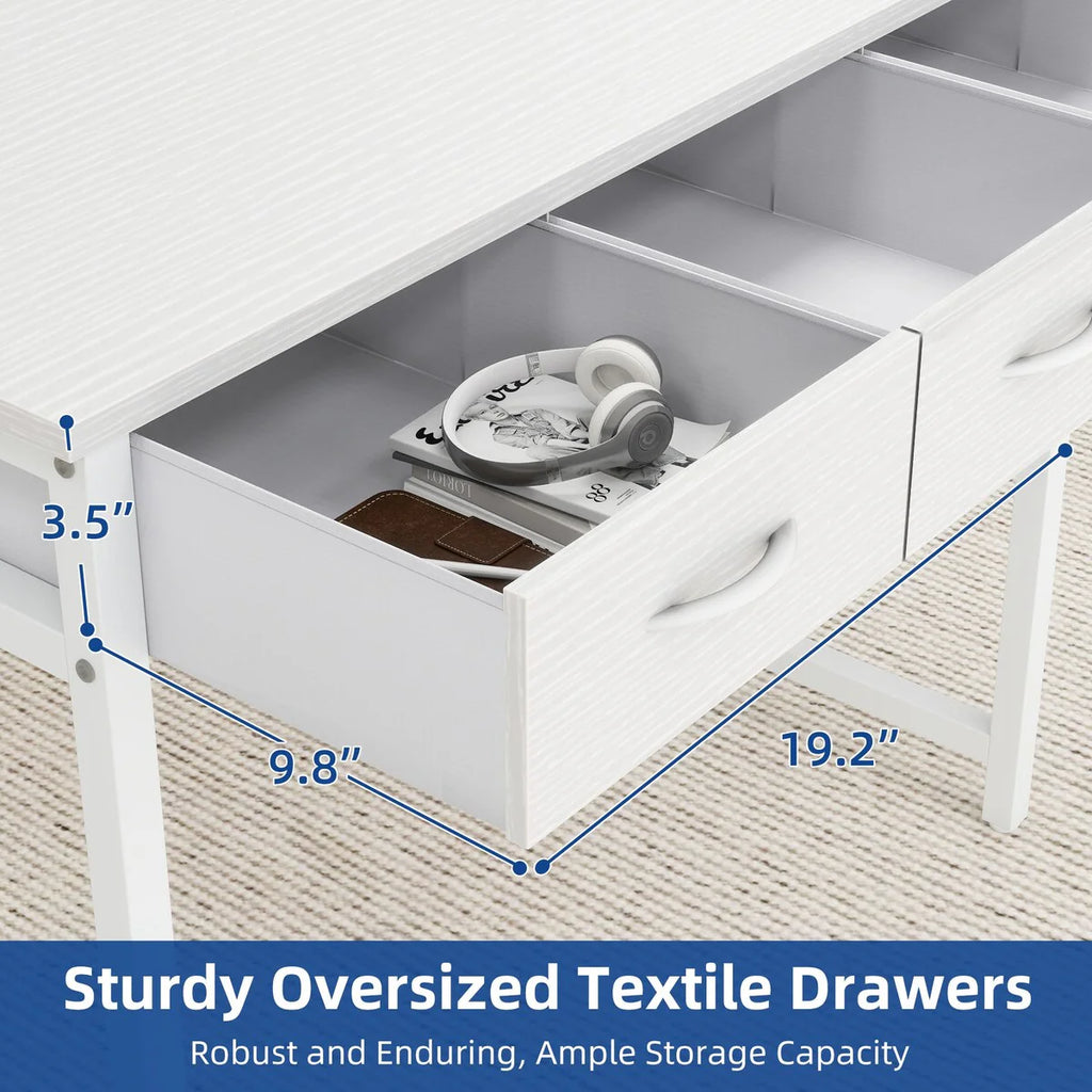 Small Computer Desk with Fabric Drawers and Monitor Stand, Compact Home Office Workstation for Small Spaces