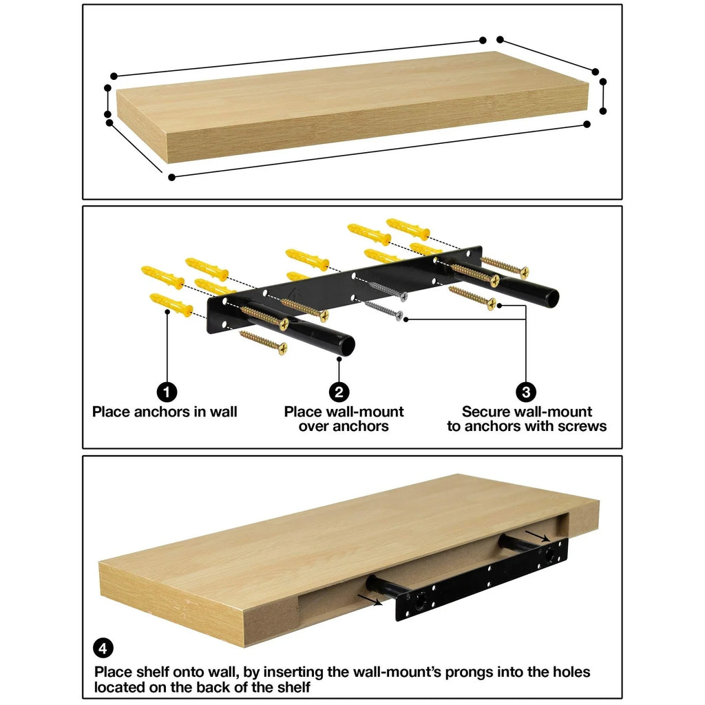 24 Inch Extra Long Floating Wall Shelf, Wall Mounted Display and Storage Shelf for Home Decor