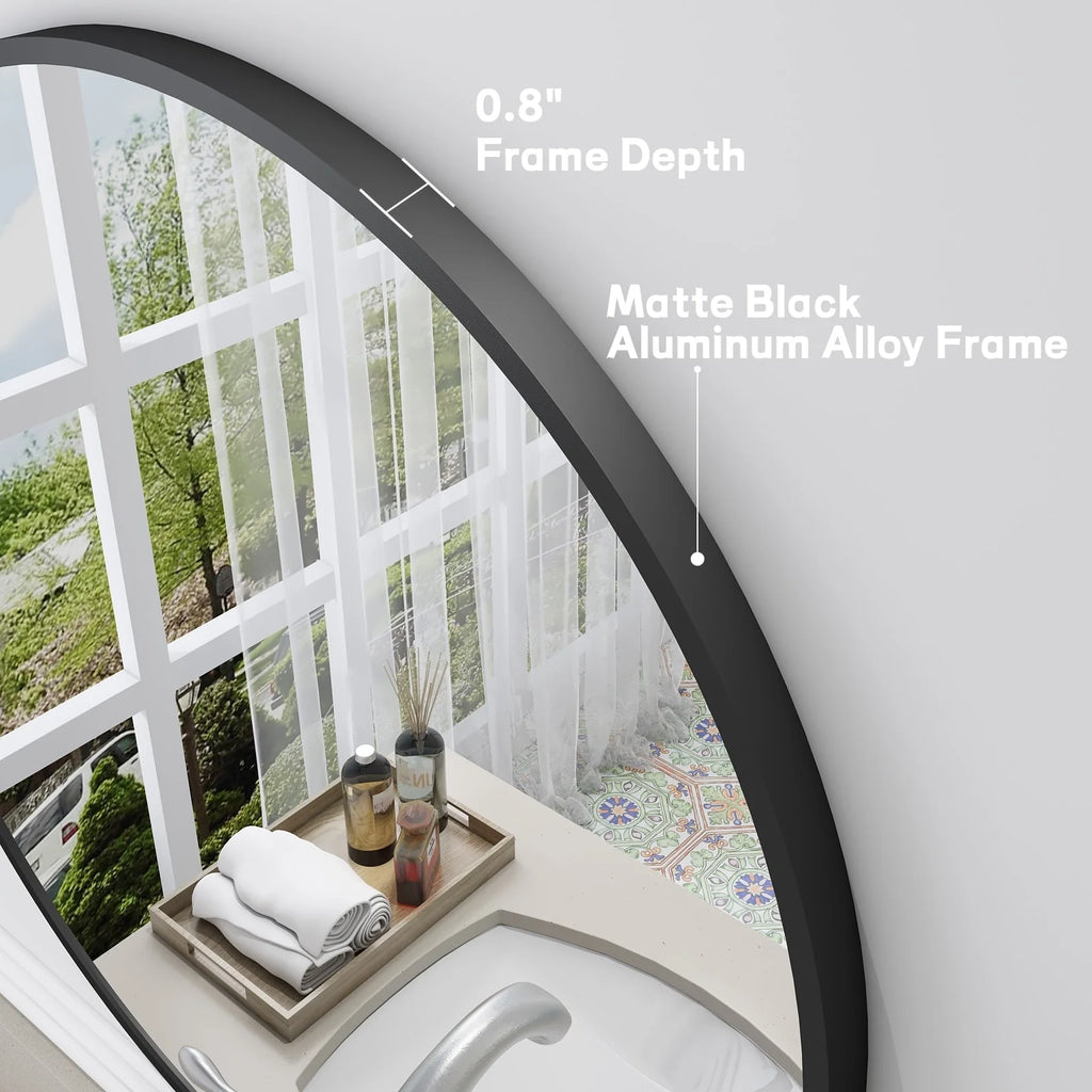Round Metal Black Frame Bathroom Vanity Mirror, Wall Mounted Decorative Mirror