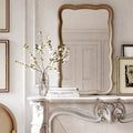 Curved Scallop Wood Frame Accent Mirror, Modern Decorative Wall Mirror for Living Room, Bedroom and Entryway