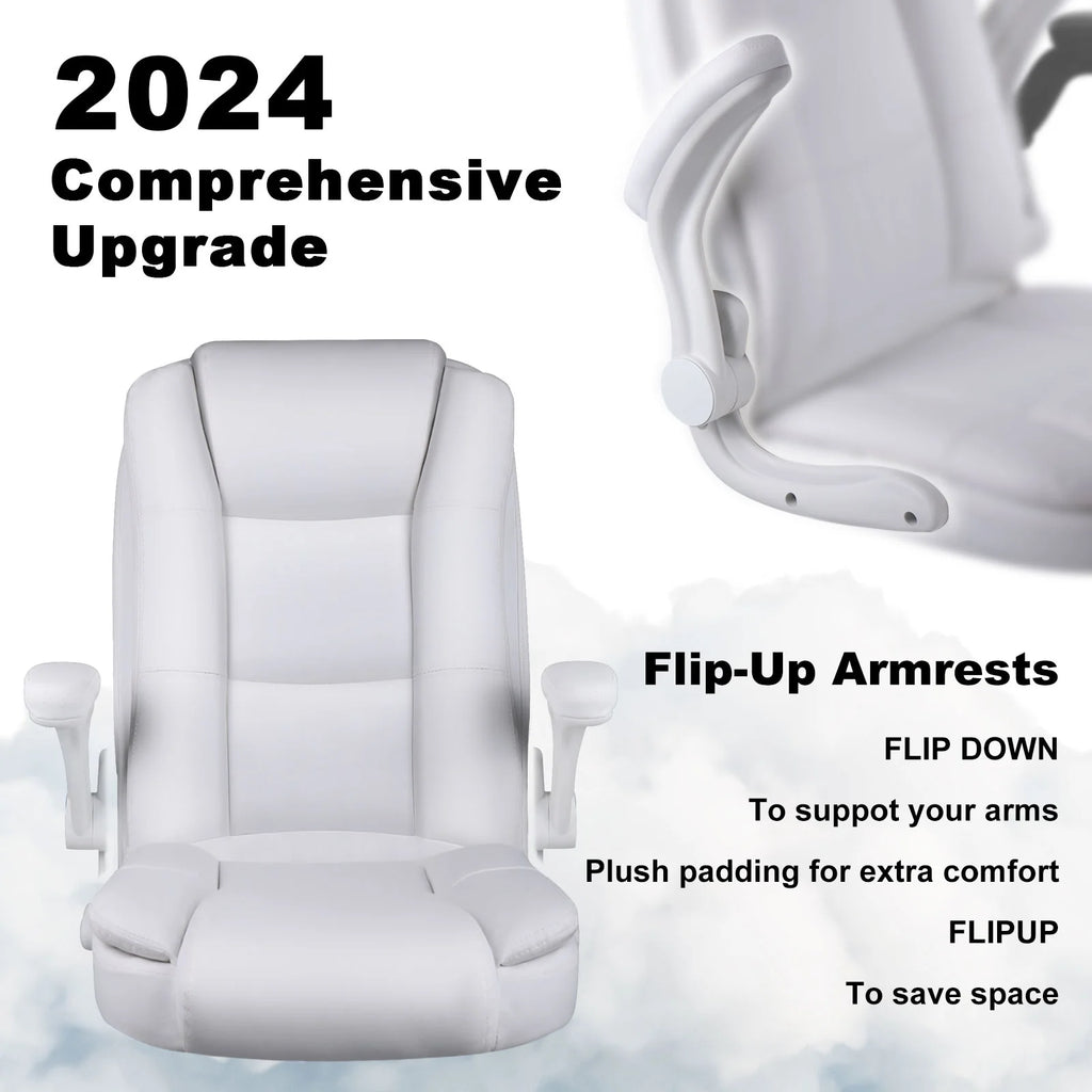 Big and Tall Ergonomic Office Chair, High Back Leather Executive Computer Chair with Padded Flip-Up Arms