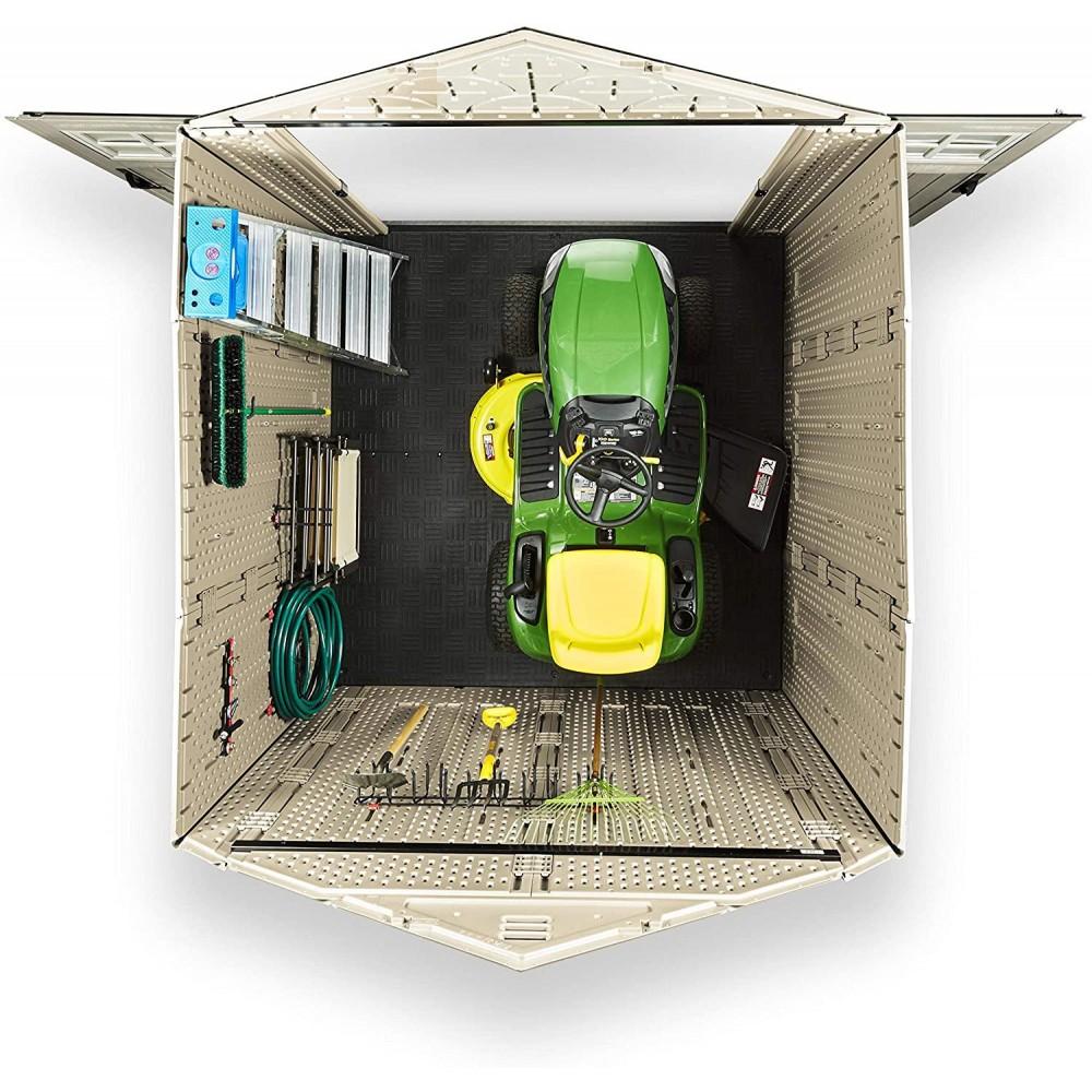 7 x 7-Ft. Resin Outdoor Garden Storage Shed with Windows and Utility Hooks, Sand