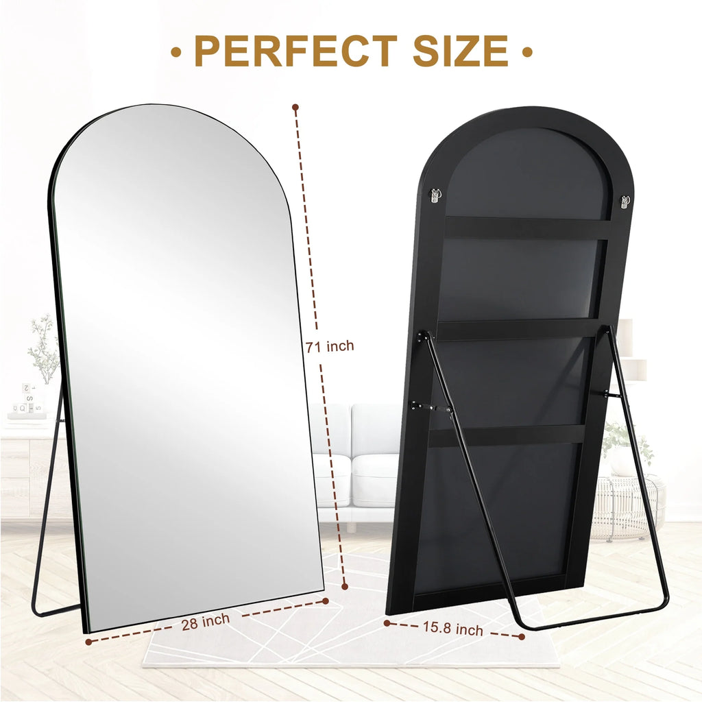 Arched Full Length Wood Floor Mirror, Full Body Standing and Wall Mounted Mirror for Bedroom, Living Room and Home Decor