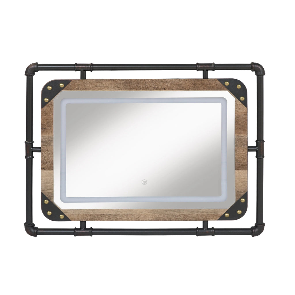 Industrial Metal Wall Mirror with LED Lights, Modern Decorative Mirror for Home