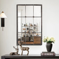 Rustic Brown Windowpane Wall Mirror with Metal Frame, 37.75" H x 23.8" W