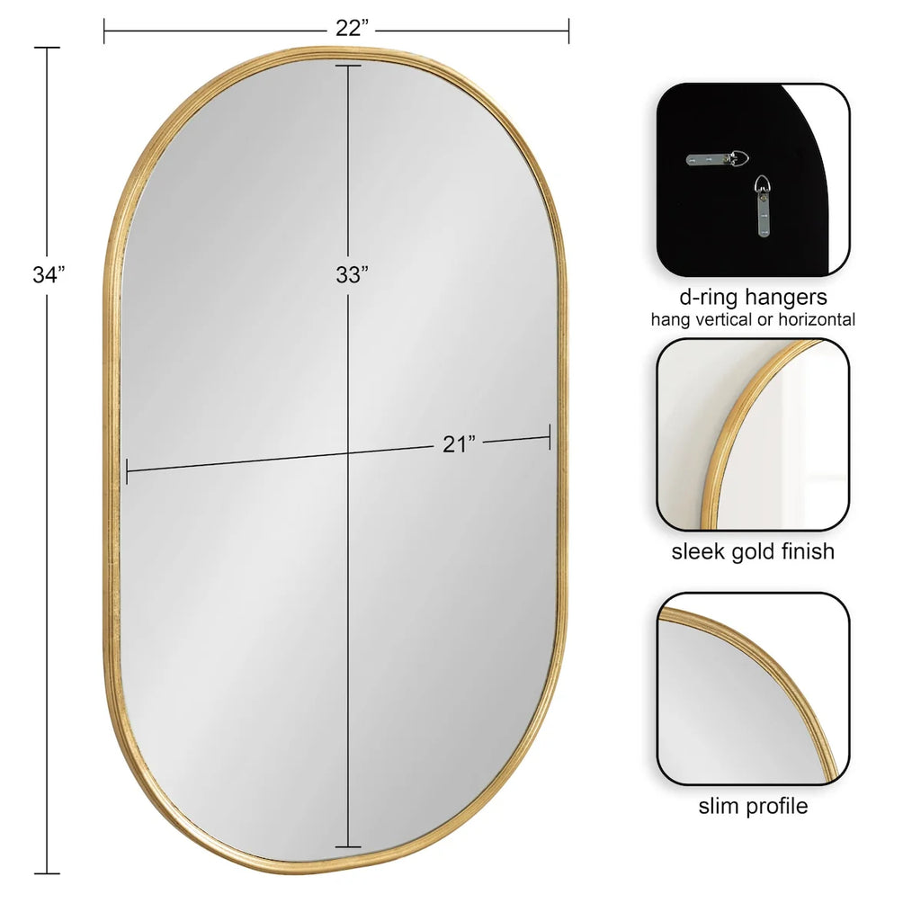 Modern Capsule Framed Wall Mirror, Decorative Oval Accent Mirror for Living Room, Bedroom and Entryway
