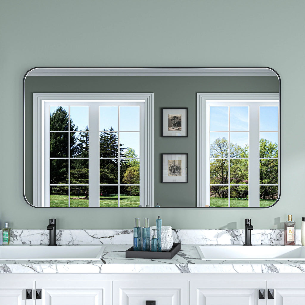 Aluminum Alloy Rounded Corner Vanity Mirror, Modern Wall Mounted Mirror for Bathroom, Bedroom and Home Decor