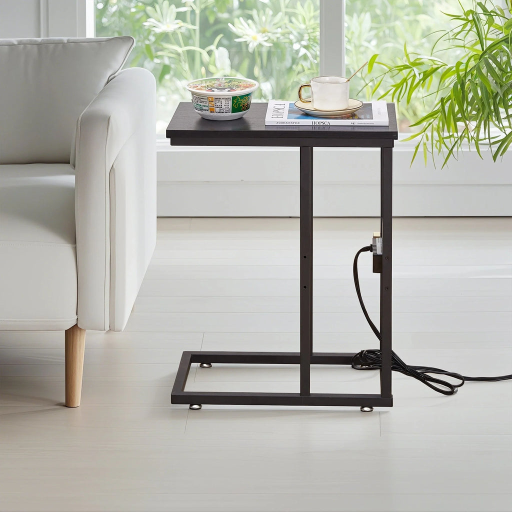Set of 2 C-Shaped Sofa Side Tables, Small End Tables for Living Room, Bedside and TV Tray