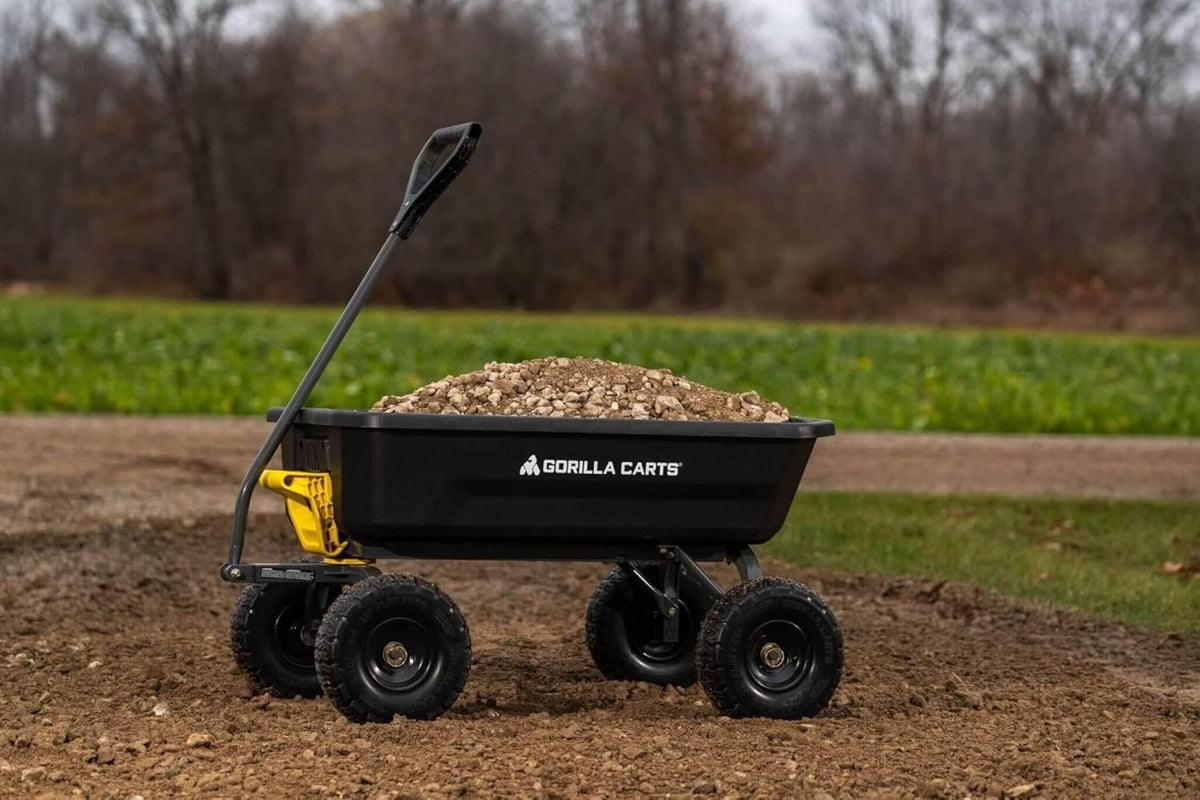7-Cubic-Foot Poly Dump Garden Cart with No-Flat Tires, 1,200-Lb. Capacity, Black