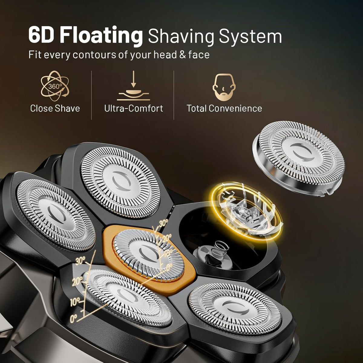 Waterproof Hypoallergenic Head & Face Shaver, Rechargeable Electric Razor for Men’s Scalp and Facial Grooming