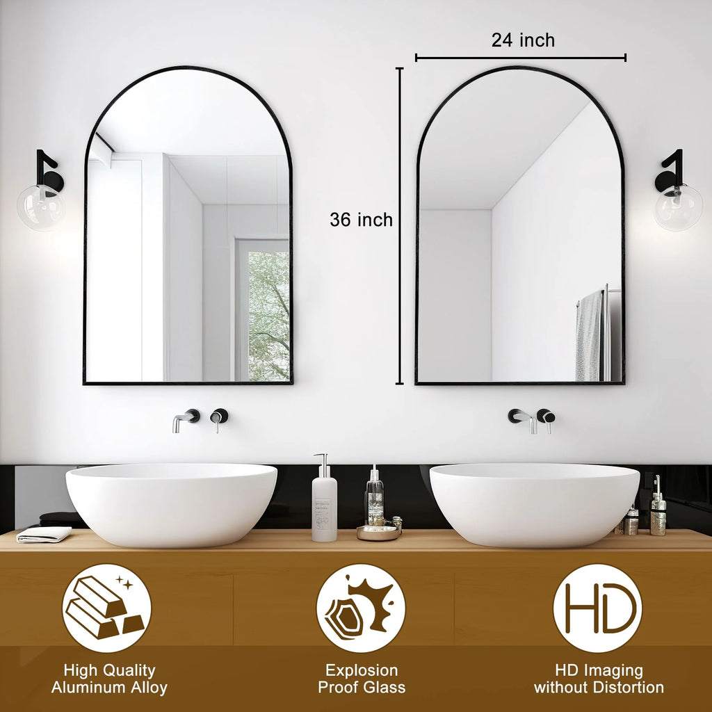 Modern Arch Aluminum Bathroom Wall Mirror, Wall Mounted Vanity Mirror for Bathroom, Bedroom and Home Decor