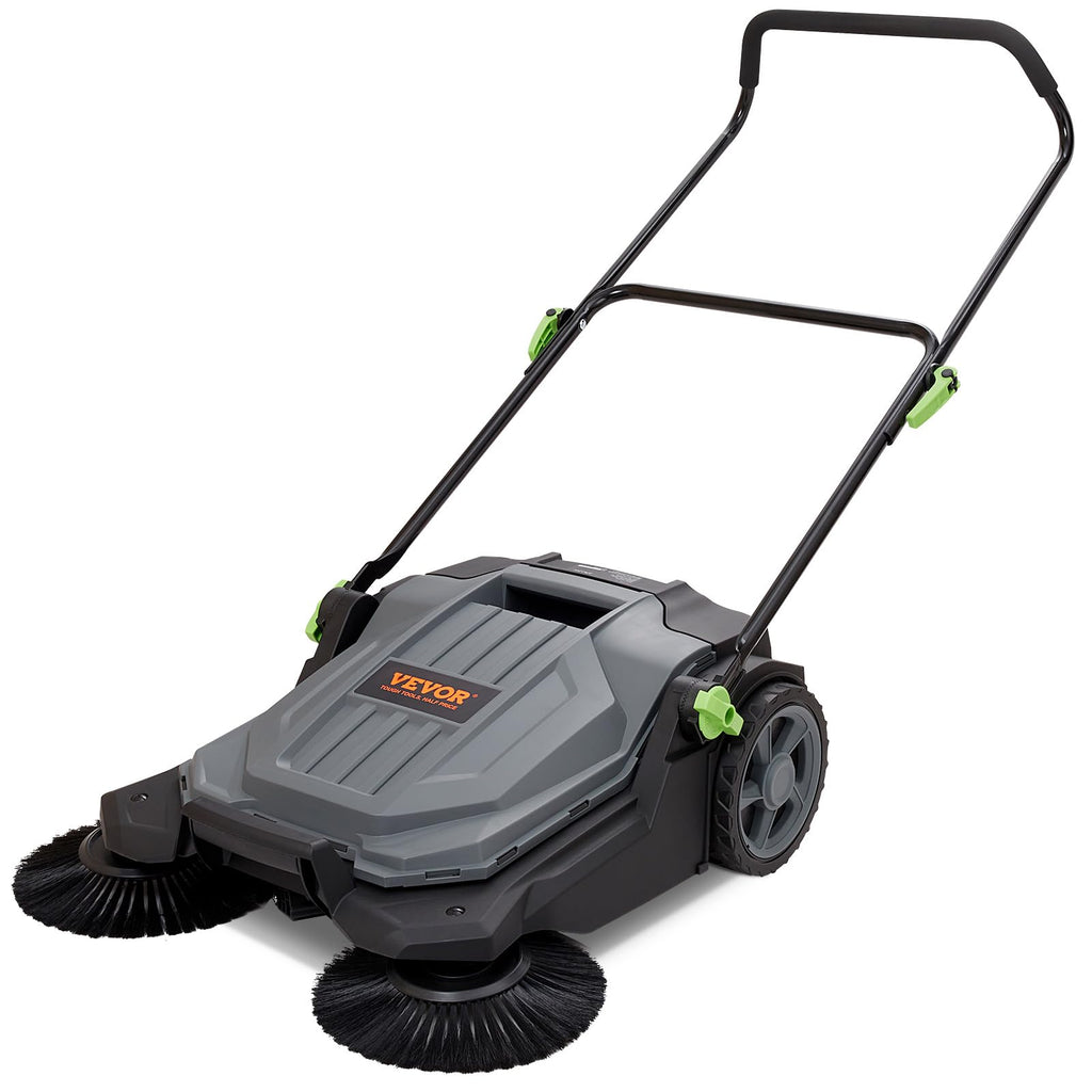 Walk-Behind Hand Push Floor Sweeper, 5-Gallon Waste Container, Manual Outdoor Sweeping Machine