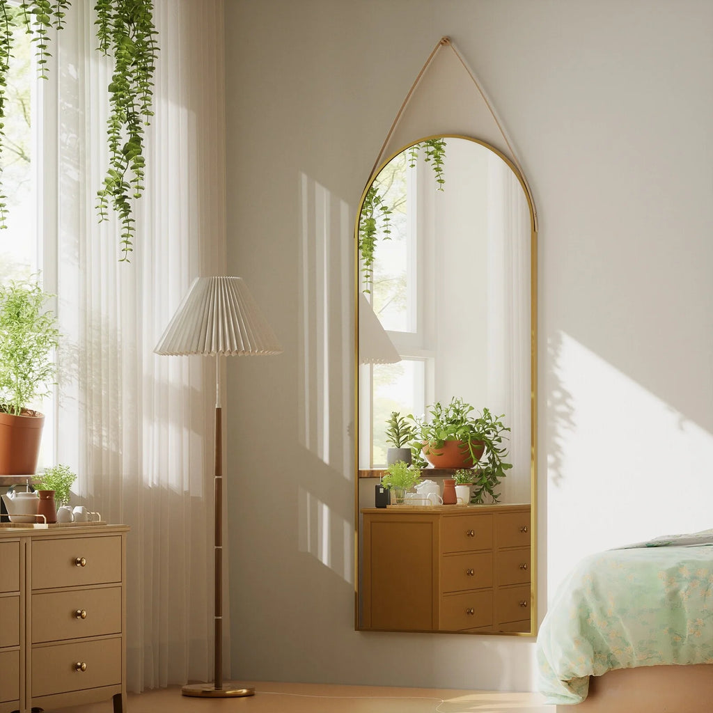 48 x 16 Inch Full Length Wall Mirror with Leather Strap, Hanging Full Body Mirror for Bedroom, Entryway and Home Decor