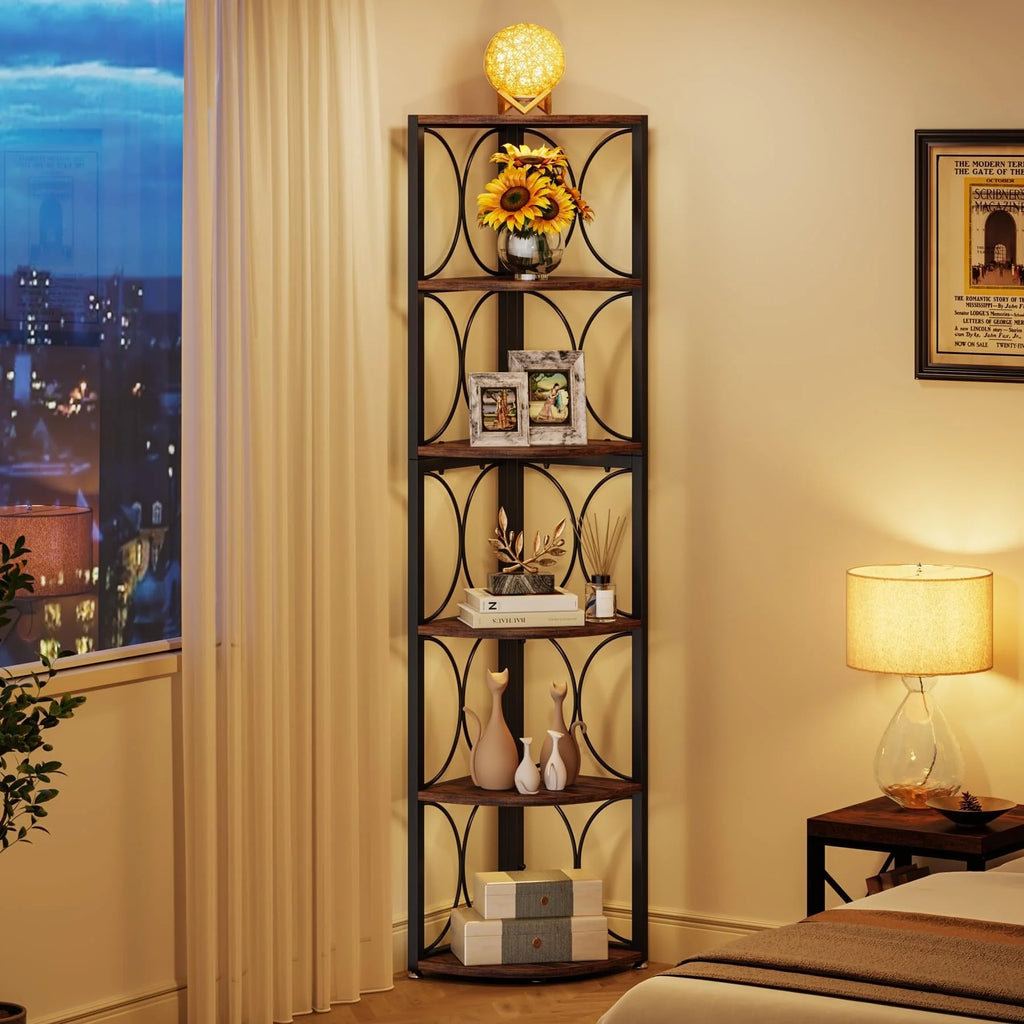 67 Inch Tall Corner Shelf, Freestanding Corner Bookshelf and Storage Shelving Unit