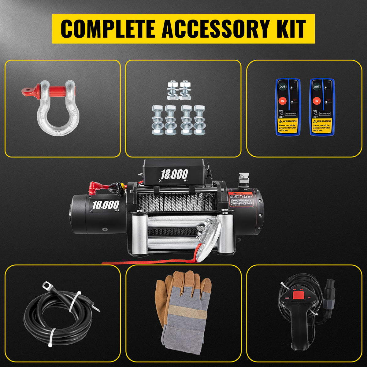 18,000 LBS Electric Winch, 12V Steel Cable Winch, Off-Road Towing Winch for ATV, UTV, Truck and Trailer