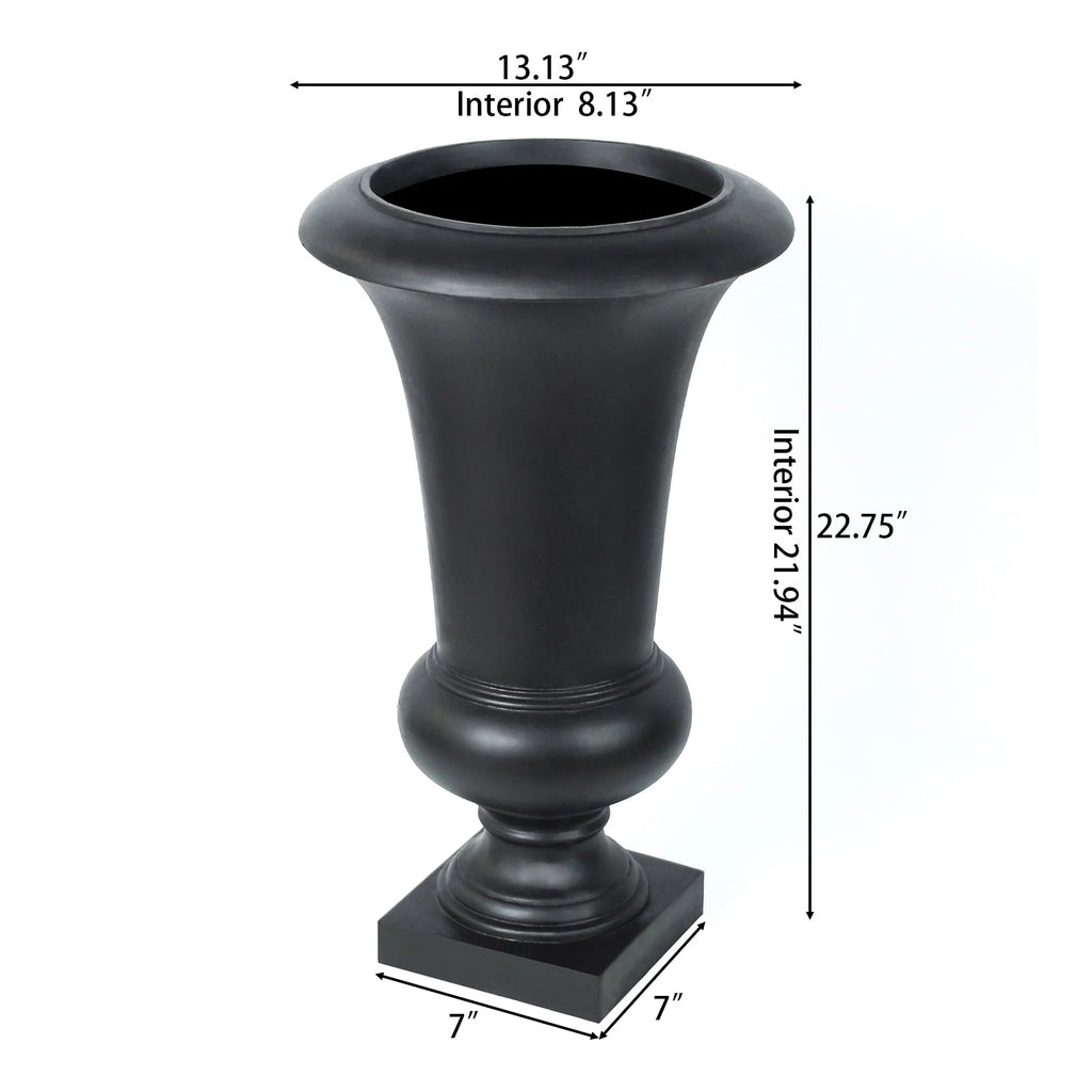 22.75" Tall Handmade Fiber Stone Urn Planter Pot, Decorative Outdoor Garden Flower Container for Patio and Home